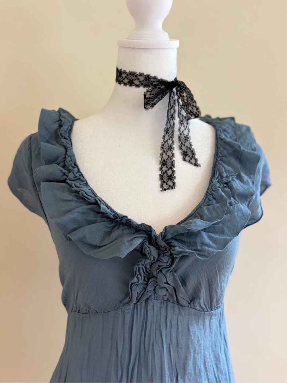 Vintage Italian silk dress mini babydoll blue ruffle coquette Y2K European M - Picture 4 of 10
